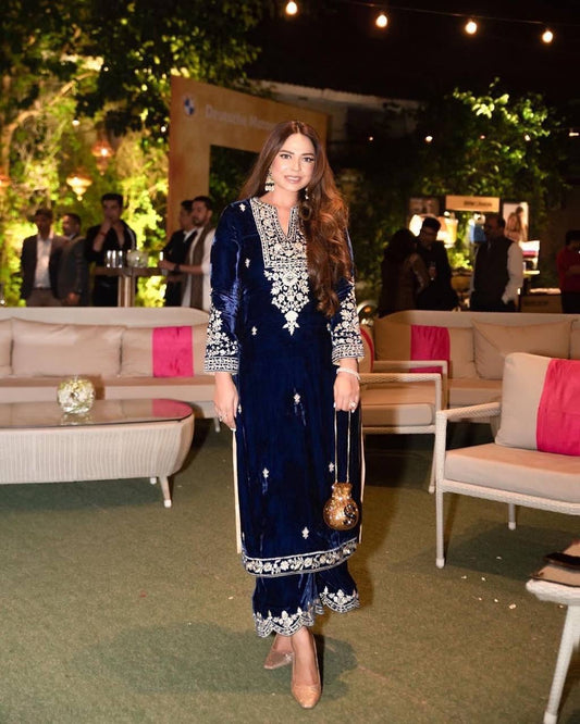 Thread Embroidery work Velvet Suit (Stitched) - Premium  from Ethenika.com - Just INR 2790! Shop now at Ethenika.com