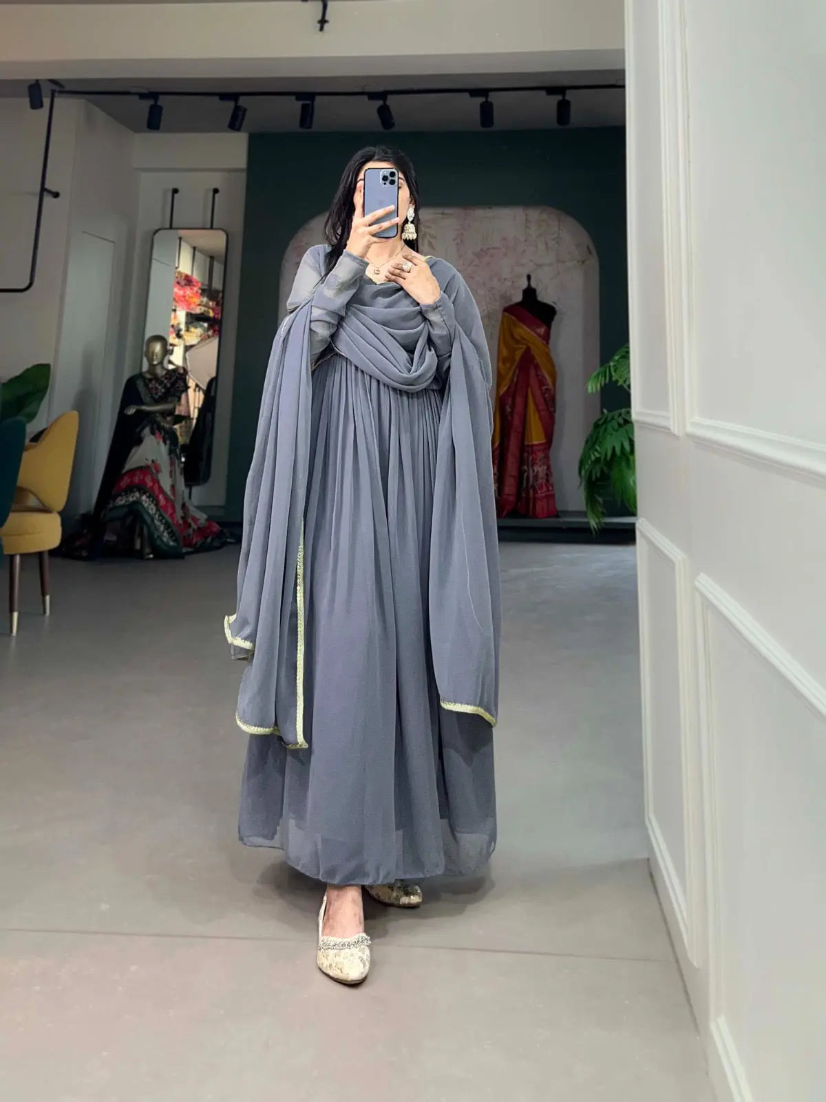 Premium Faux Georgette Gown Dupatta Set - Premium  from Ethenika.com - Just INR 2190! Shop now at Ethenika.com