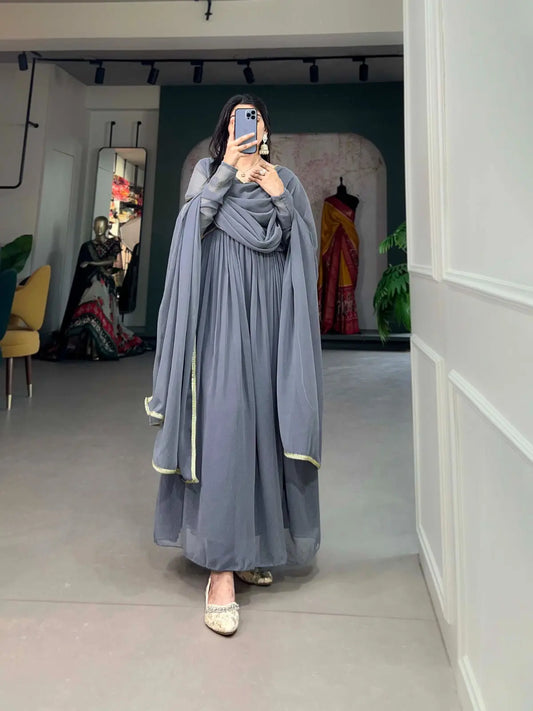 Premium Faux Georgette Gown Dupatta Set - Premium  from Ethenika.com - Just INR 2190! Shop now at Ethenika.com
