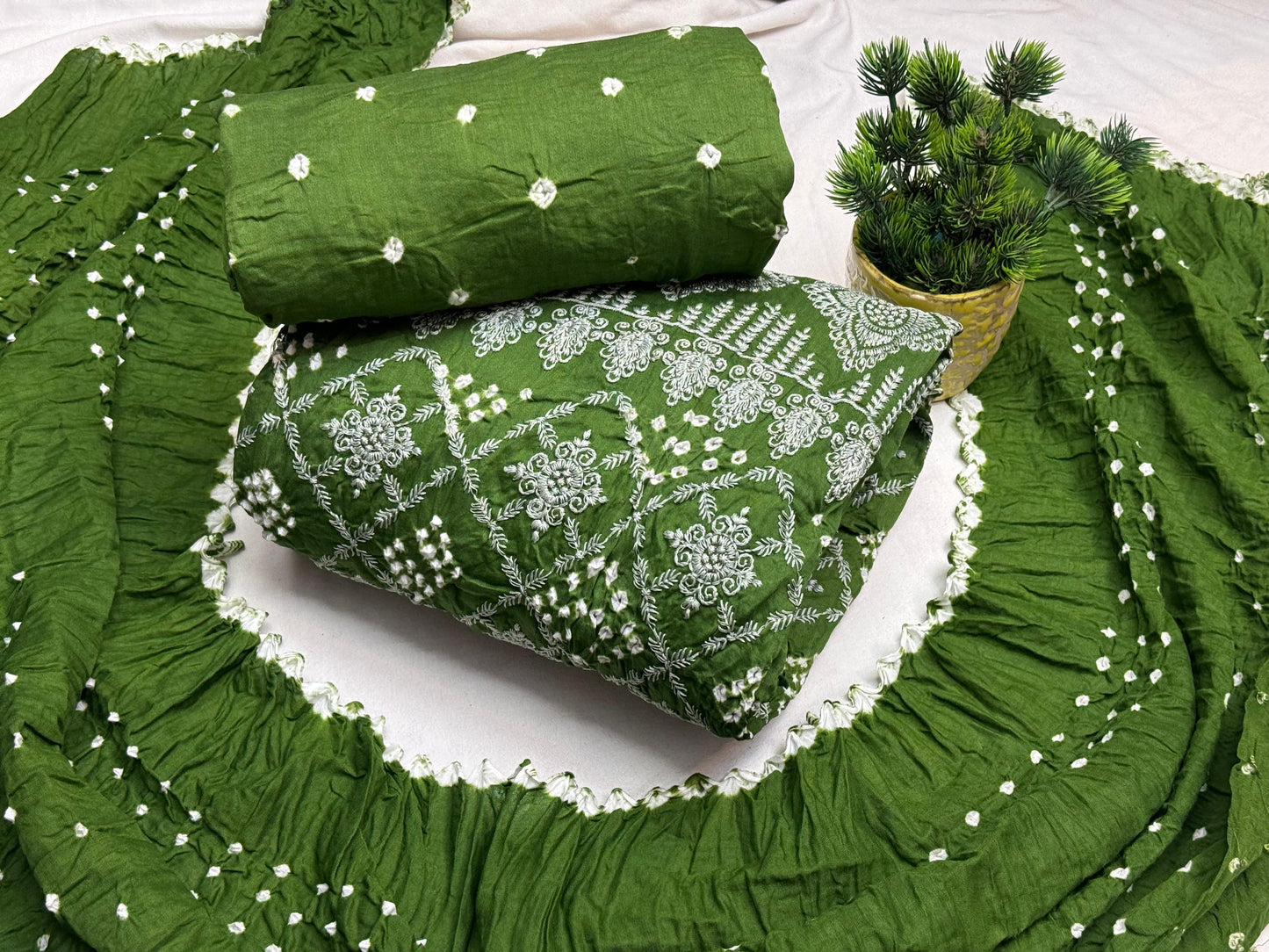 Cotton Lakhnavi Thread Embroidery work Bandhani Dress Material (Unstitched) - Premium from Ethenika.com - Just INR 1990! Shop now at Ethenika.com