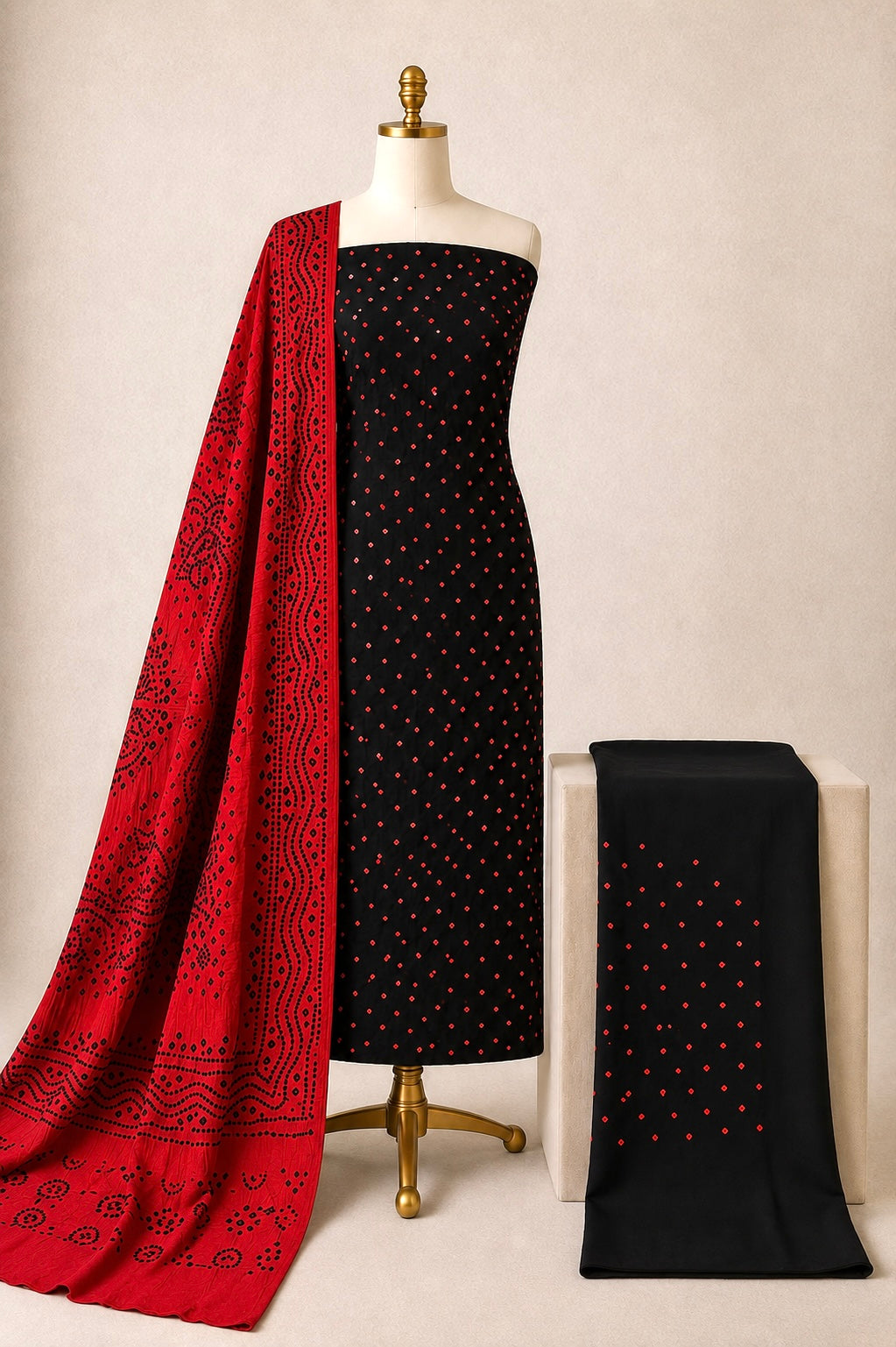 Cotton Satin 3Pc Kutch Bandhani Dress Material