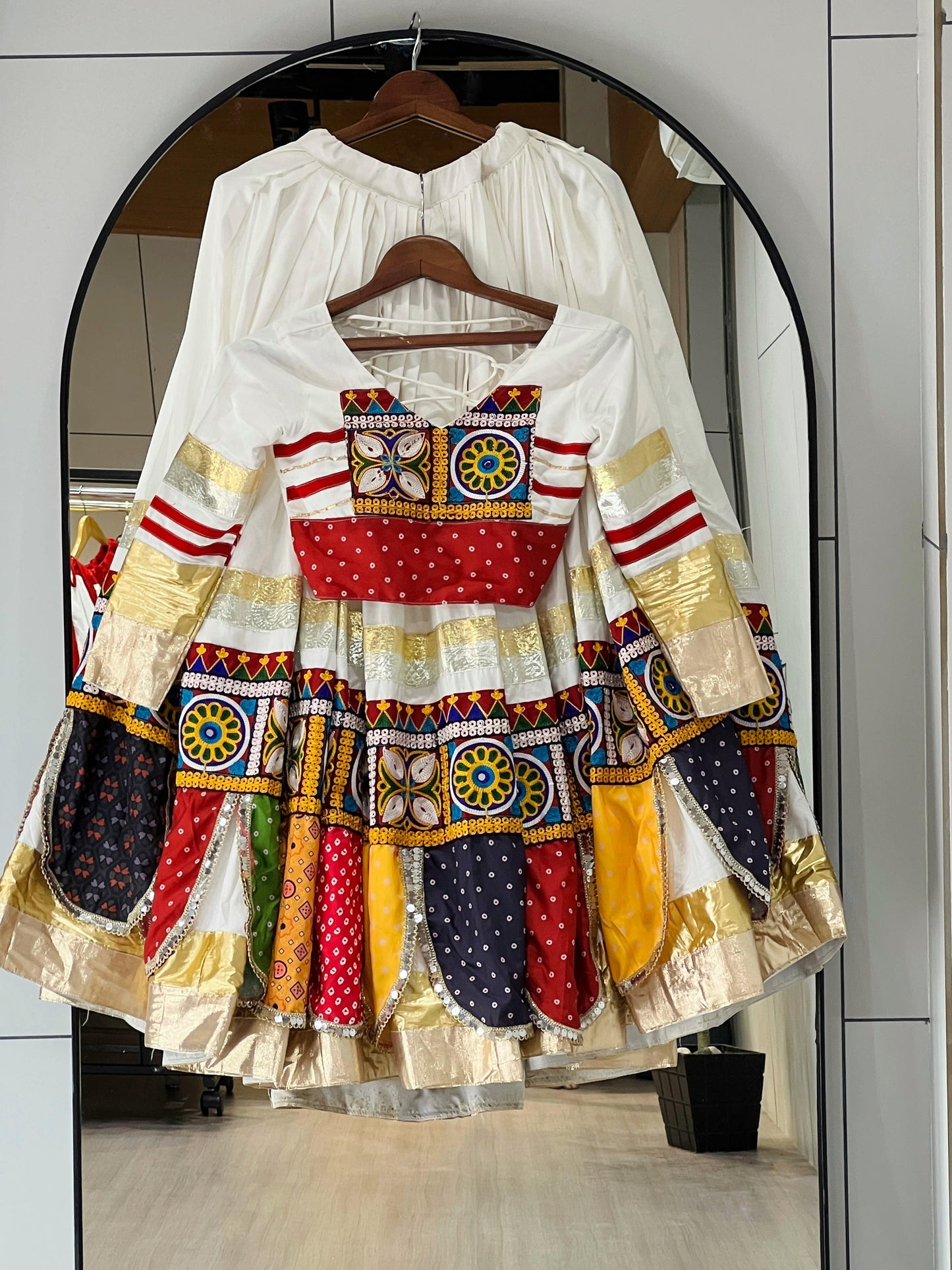Pure Rayon Cotton Multi Kutchi Design White Concept 6M Flair Navratri Garba Chaniya Choli (Ready to Wear)
