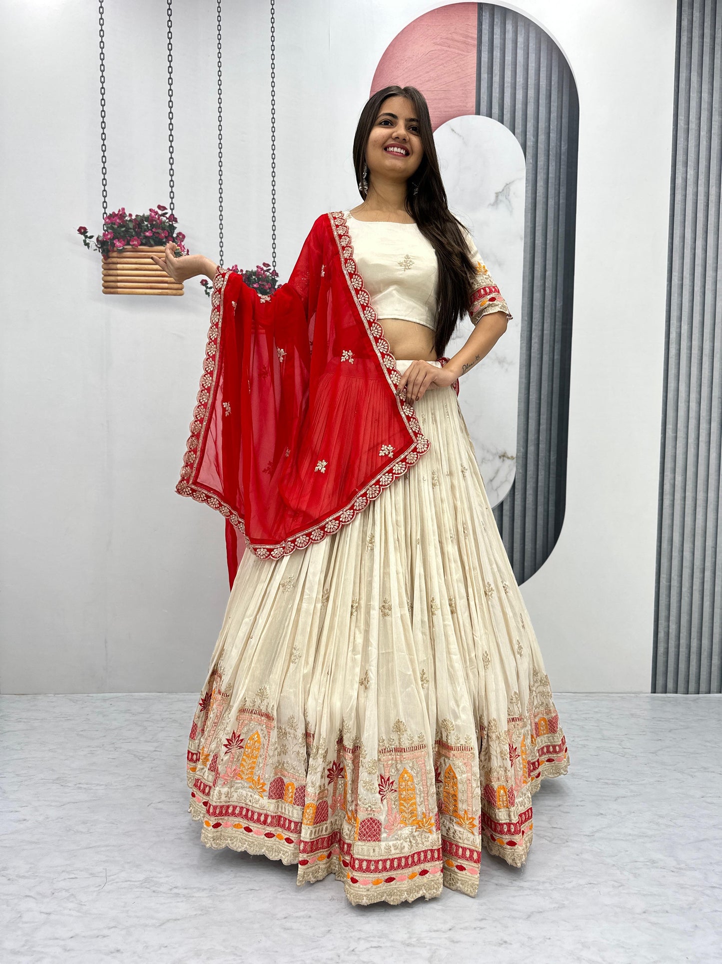 Pure Banarasi Tissue Thread Embroidery work Lehenga Choli - Premium from Ethenika.com - Just INR 4990! Shop now at Ethenika.com