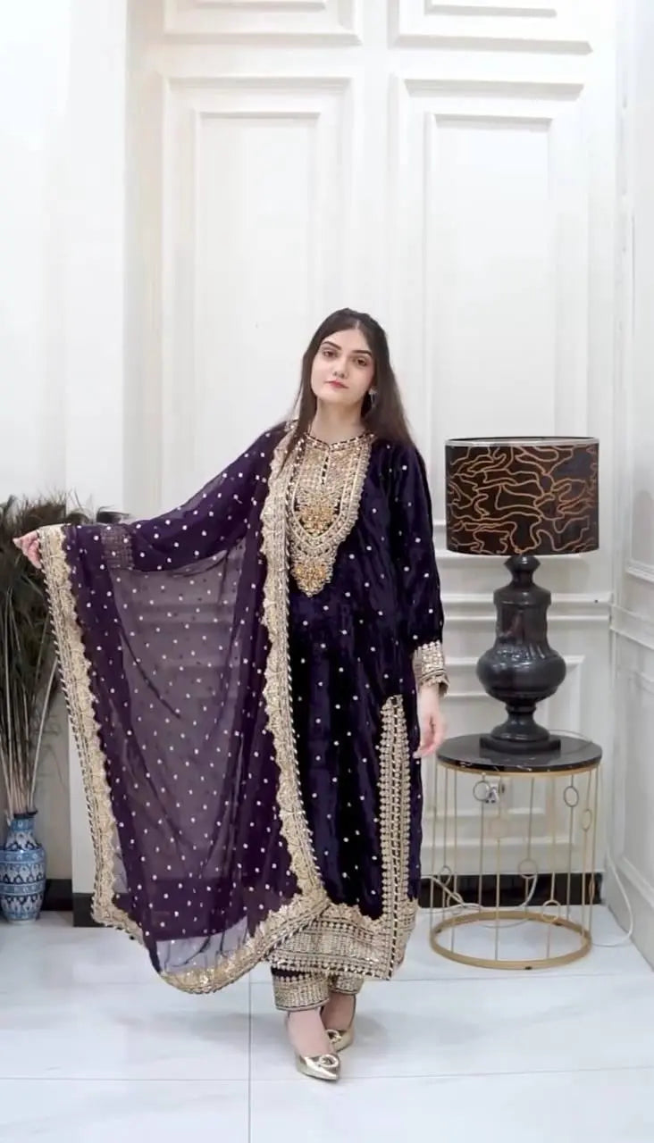 Viscose Velvet Sequence work Winter Special Velvet Suit (Stitched) - Premium from Ethenika.com - Just INR 2990! Shop now at Ethenika.com