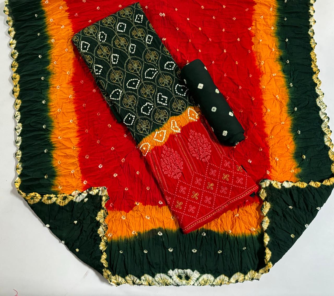 Cotton Thread Embroidery work Multicolor Bandhani Dress Material - Premium from Ethenika.com - Just INR 1890! Shop now at Ethenika.com
