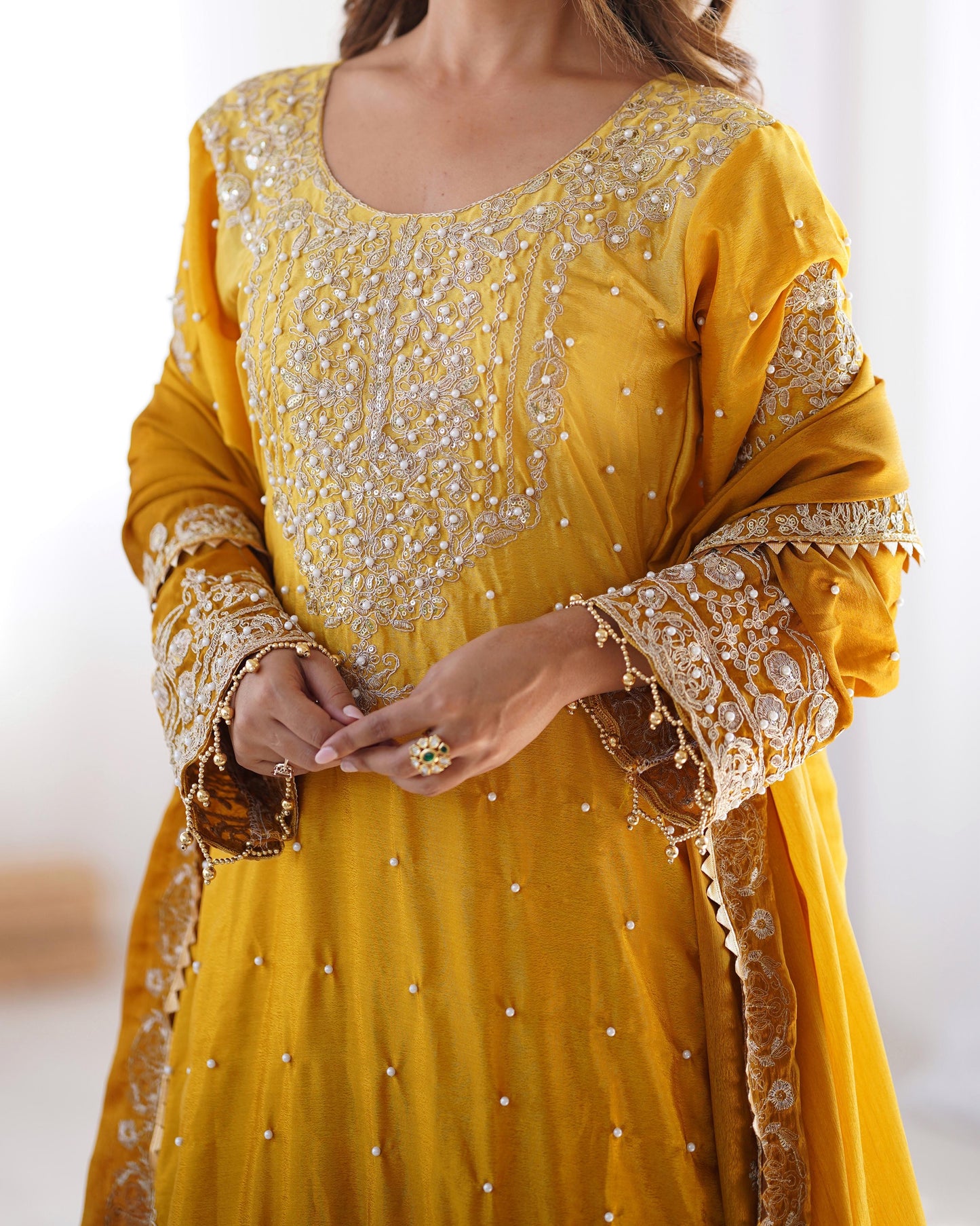 Chinon Silk Real Moti work with Sequence hand embroidery work Kurti Sharara Dupatta Set (Fully Stitched) - Premium from Ethenika.com - Just INR 4990! Shop now at Ethenika.com