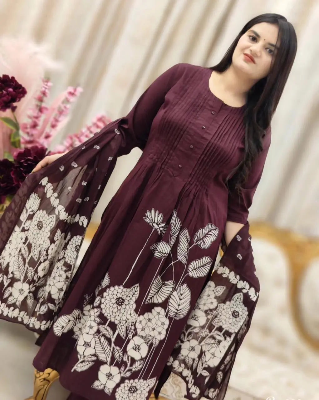 Soft Cotton Self Print Kurti Pant Dupatta Set - Premium from Ethenika.com - Just INR 2490! Shop now at Ethenika.com
