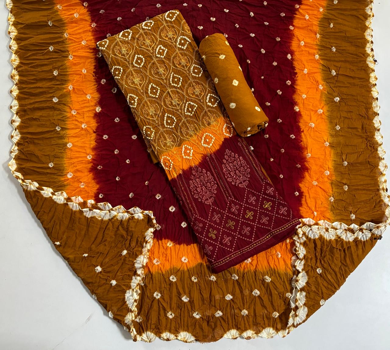Cotton Thread Embroidery work Multicolor Bandhani Dress Material - Premium from Ethenika.com - Just INR 1890! Shop now at Ethenika.com