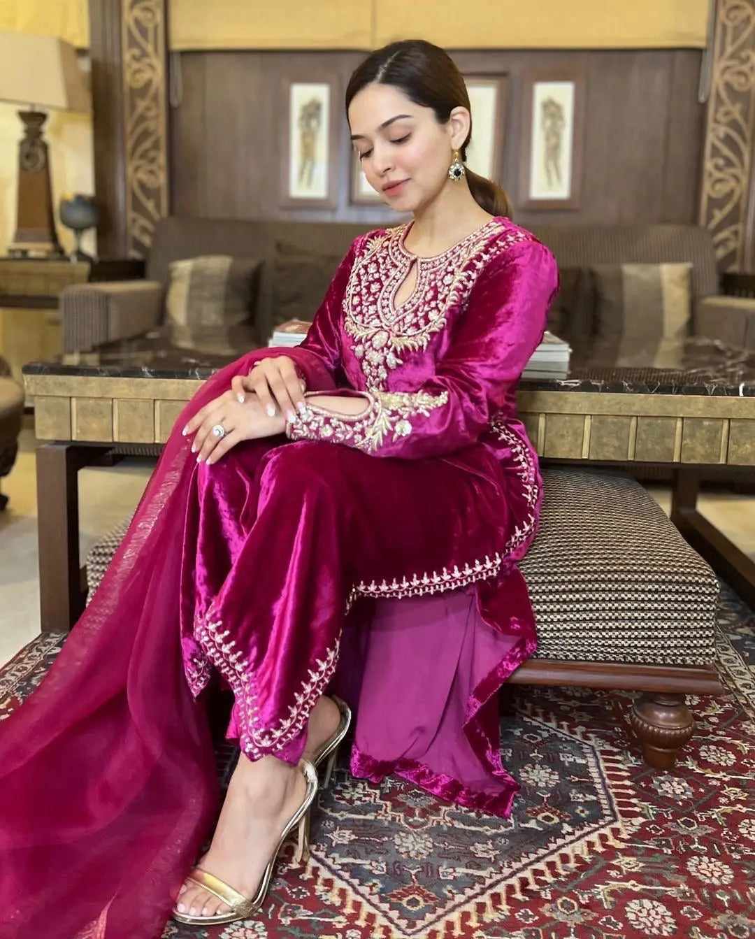 Premium Embroidery work Velvet Kurti Pant Dupatta Set ( Stitched) - Premium from Ethenika.com - Just INR 2190! Shop now at Ethenika.com