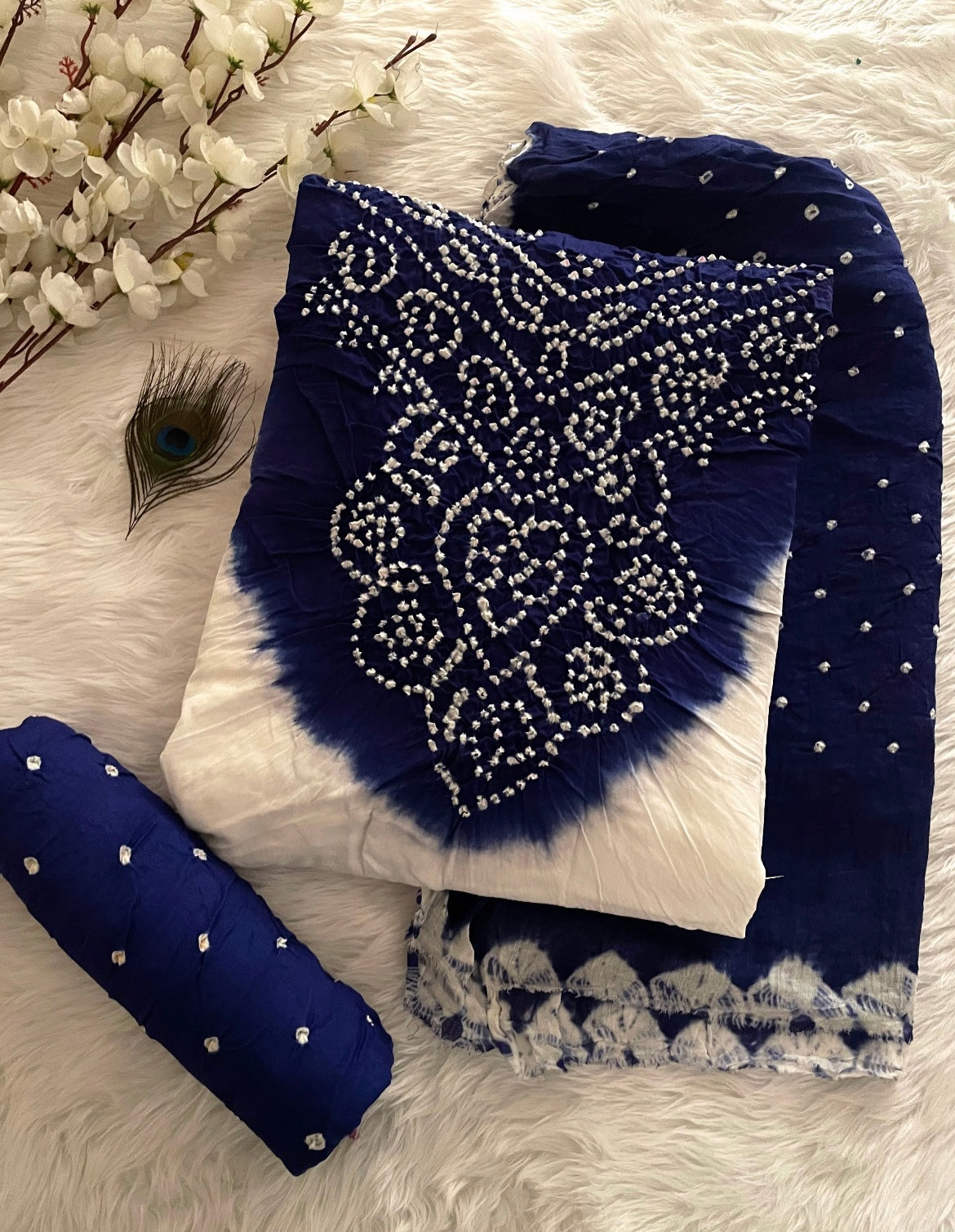 Soft Cotton Satin White Concept Kusum Neck work Bandhani Dress