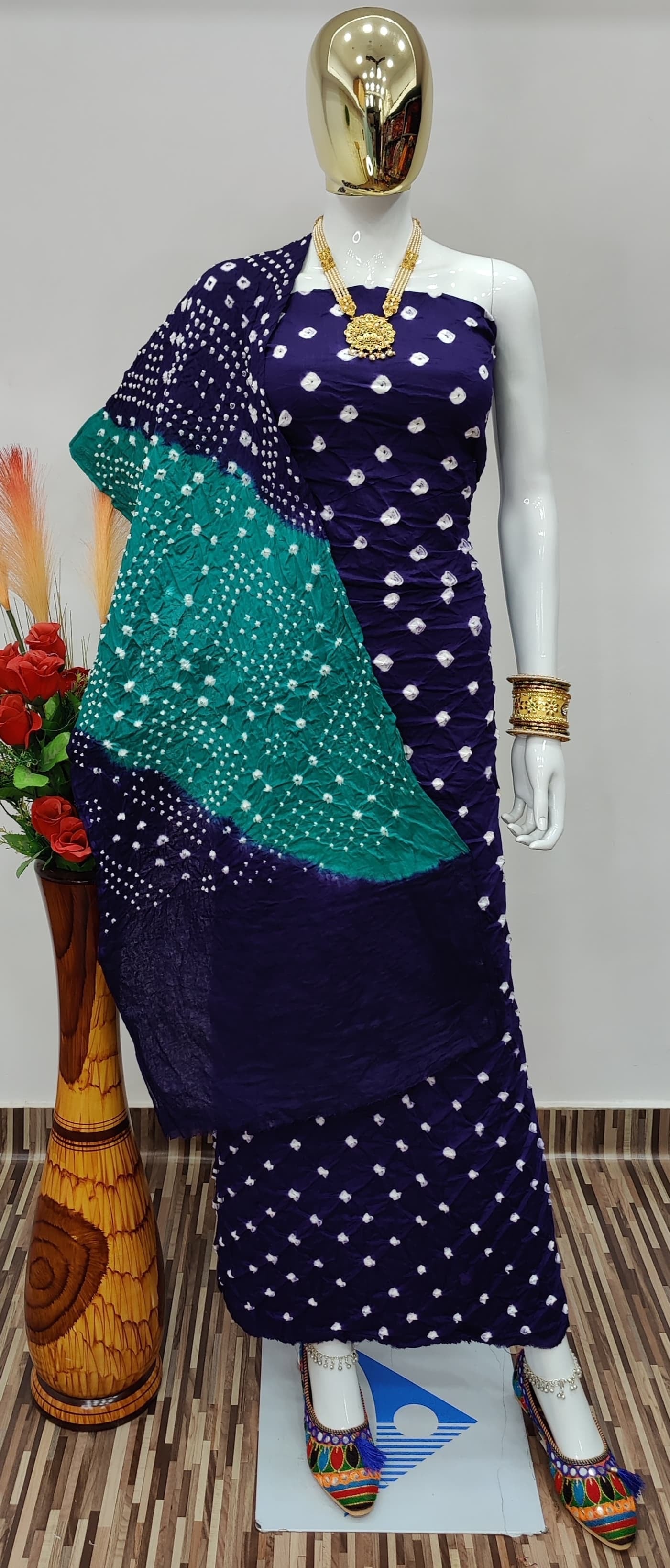 Cotton Satin Contrast Self Kutch Bandhani Dress Material - Premium  from Ethenika.com  - Just INR 1590! Shop now at Ethenika.com