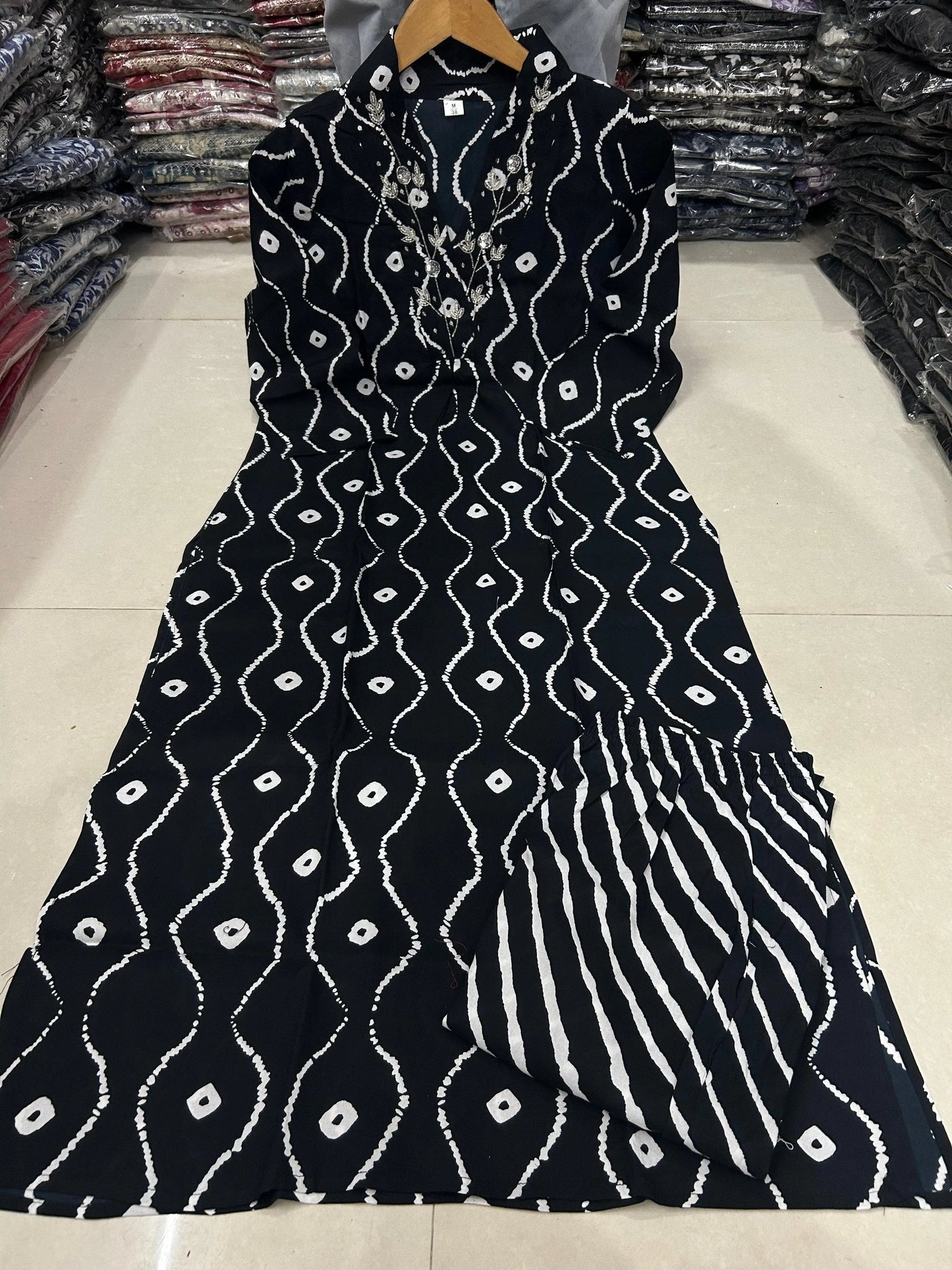 Neckline Thread Work Leheriya Kurti Pant Set (Stitched) - Premium from Ethenika.com - Just INR 1990! Shop now at Ethenika.com