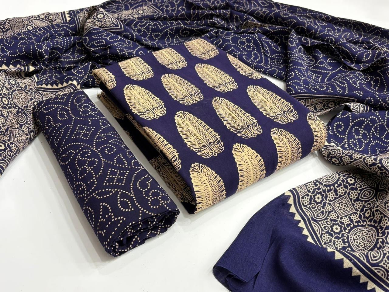 Rayon Ajrakh Original Hand Block Print Dress Material (Unstitched)