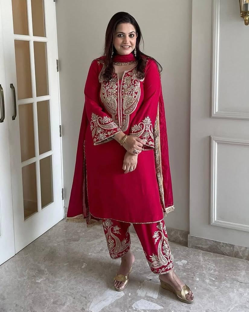 Pure Chinon Silk Sequence Silver Embroidery work Party Wear Kurti Pant Dupatta Set (Stitched) - Premium from Ethenika.com - Just INR 2990! Shop now at Ethenika.com