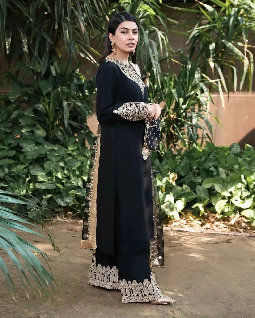 Georgette Zari Embroidery Stone neck work kurti Pant Dupatta Set - Premium from Ethenika.com - Just INR 2490! Shop now at Ethenika.com