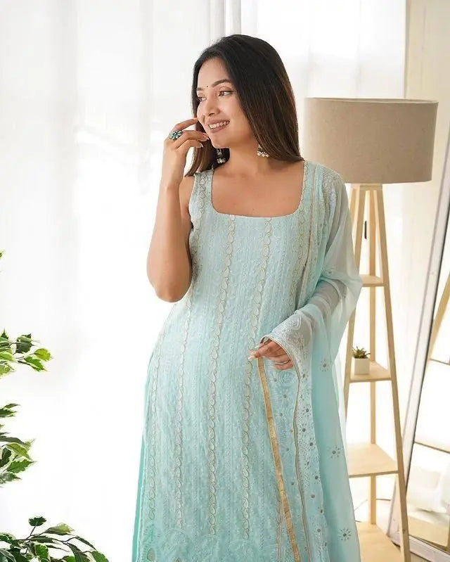 Faux Georgette Sequence Thread work Party wear Salwar Suit - Premium from Ethenika.com - Just INR 1990! Shop now at Ethenika.com