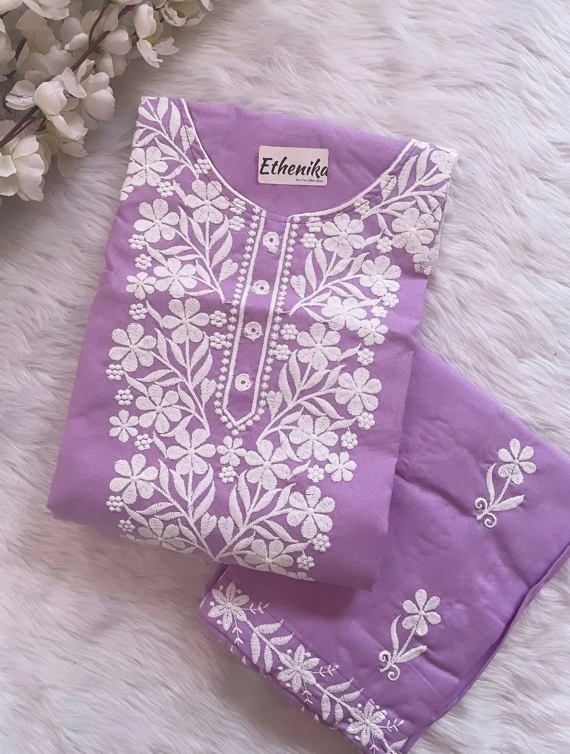 Cotton Thread Embroidery work Kurti Pant Set (Stitched) - Premium from Ethenika.com - Just INR 1590! Shop now at Ethenika.com