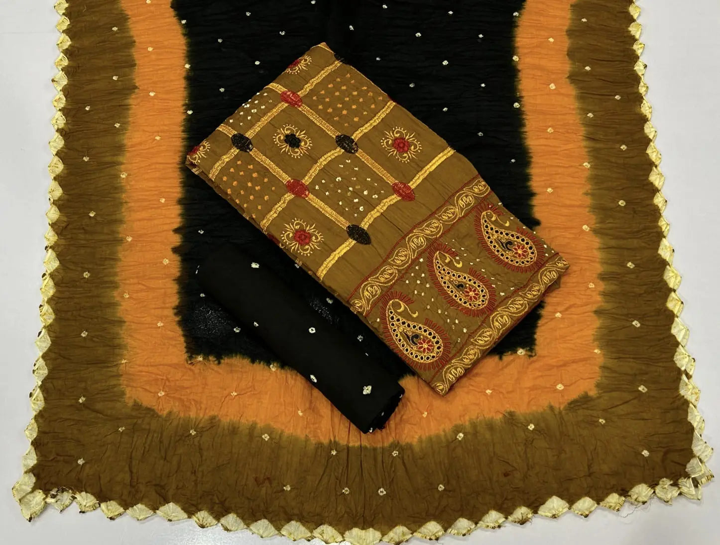 Cotton Kasab Embroidery Work Bandhani Dress Material - Premium  from Ethenika.com - Just INR 2190! Shop now at Ethenika.com