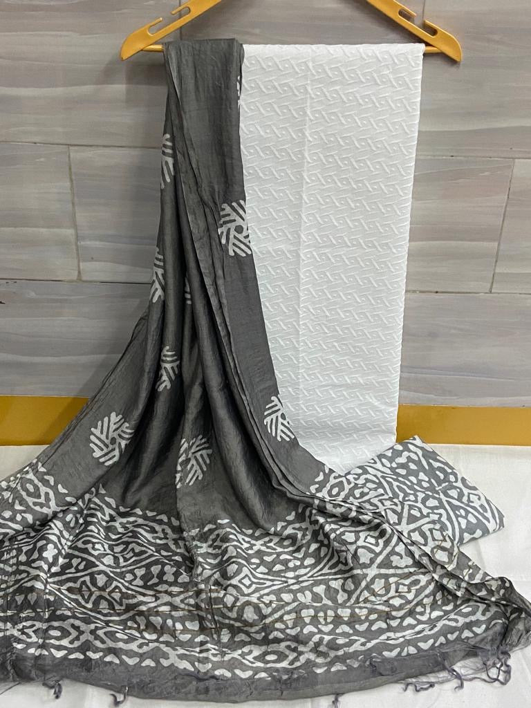 Chikankari Work Cotton Dress Material with Batik Print Salwar and dupatta (Unstitched) - Premium  from Ethenika.com  - Just INR 1690! Shop now at Ethenika.com