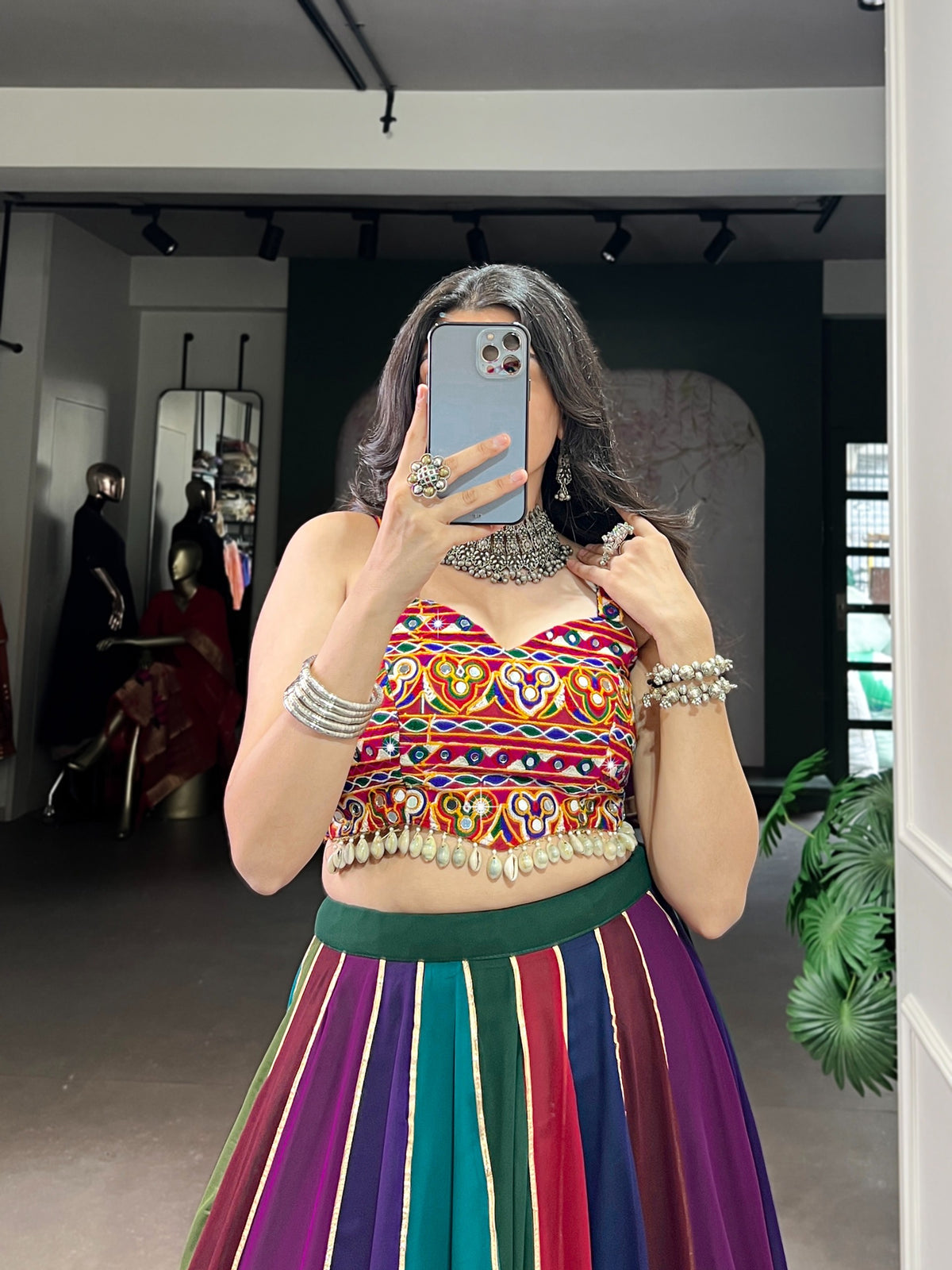 Multicolor Gota Patti Georgette Lehenga Choli - full outfit styled