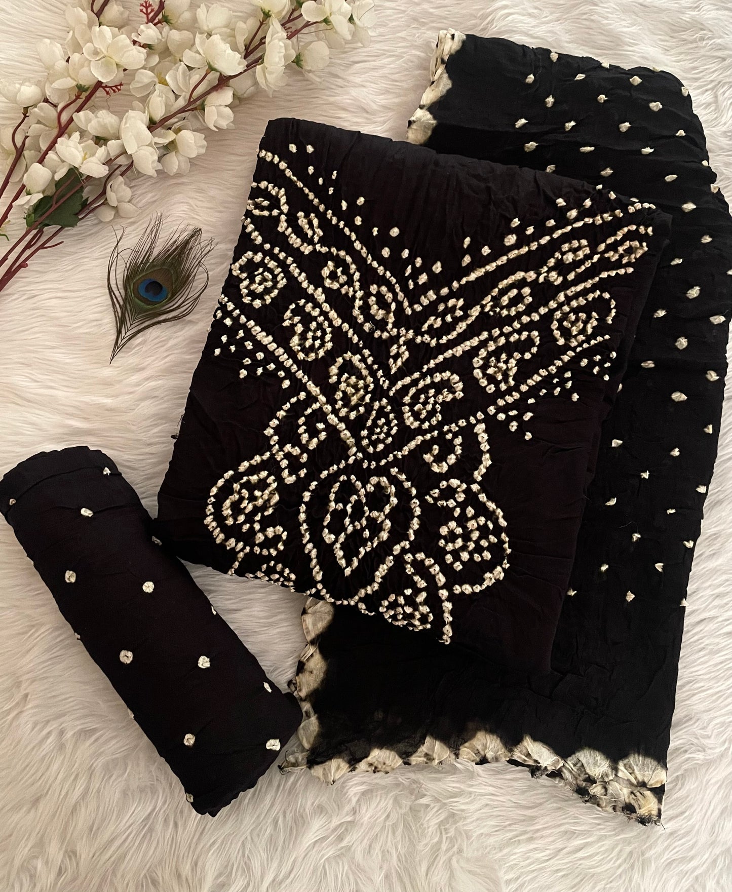 Cotton Satin Barik Bandhej work Black Bandhani Dress Material (Unstitched) - Premium from Ethenika.com - Just INR 1690! Shop now at Ethenika.com