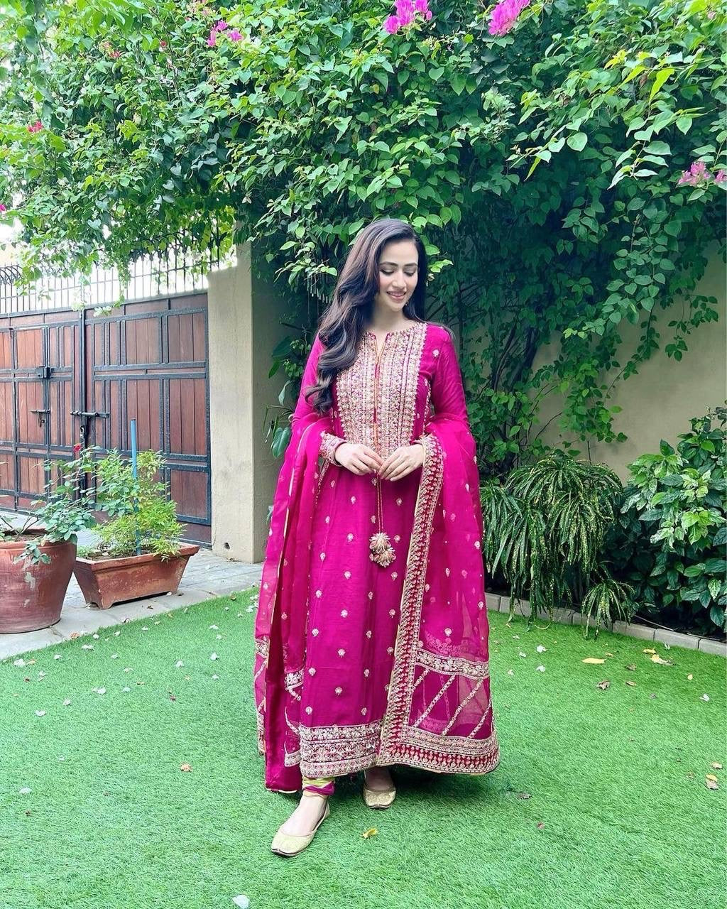 Georgette Embroidery work ready to wear Kurti Pant Dupatta Set - Premium from Ethenika.com - Just INR 2990! Shop now at Ethenika.com