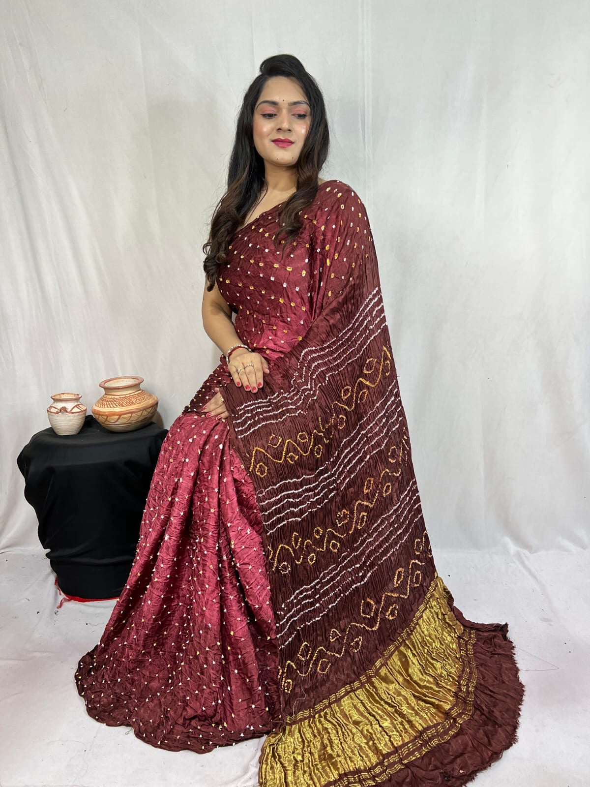 Pure Modal Silk Barik Bandhej work Bandhani Saree - Premium from Ethenika.com - Just INR 5990! Shop now at Ethenika.com