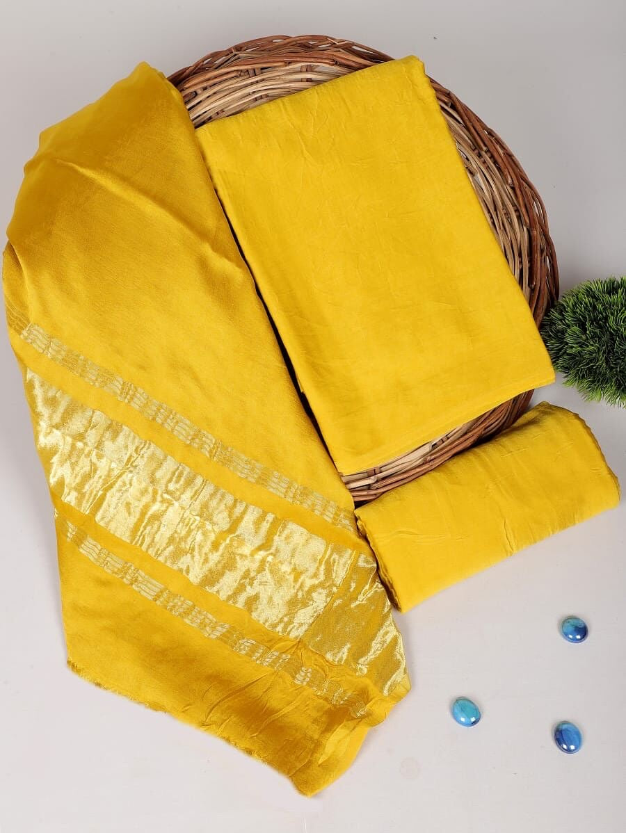 Chanderi Silk Plain Concept Dress Material with Zari Weaving Dupatta (Unstitched)