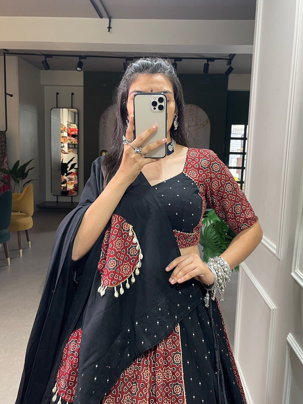 Pure Cotton Mirror Shell work Navratri Special Lehenga Choli - Premium from Ethenika.com - Just INR 5990! Shop now at Ethenika.com