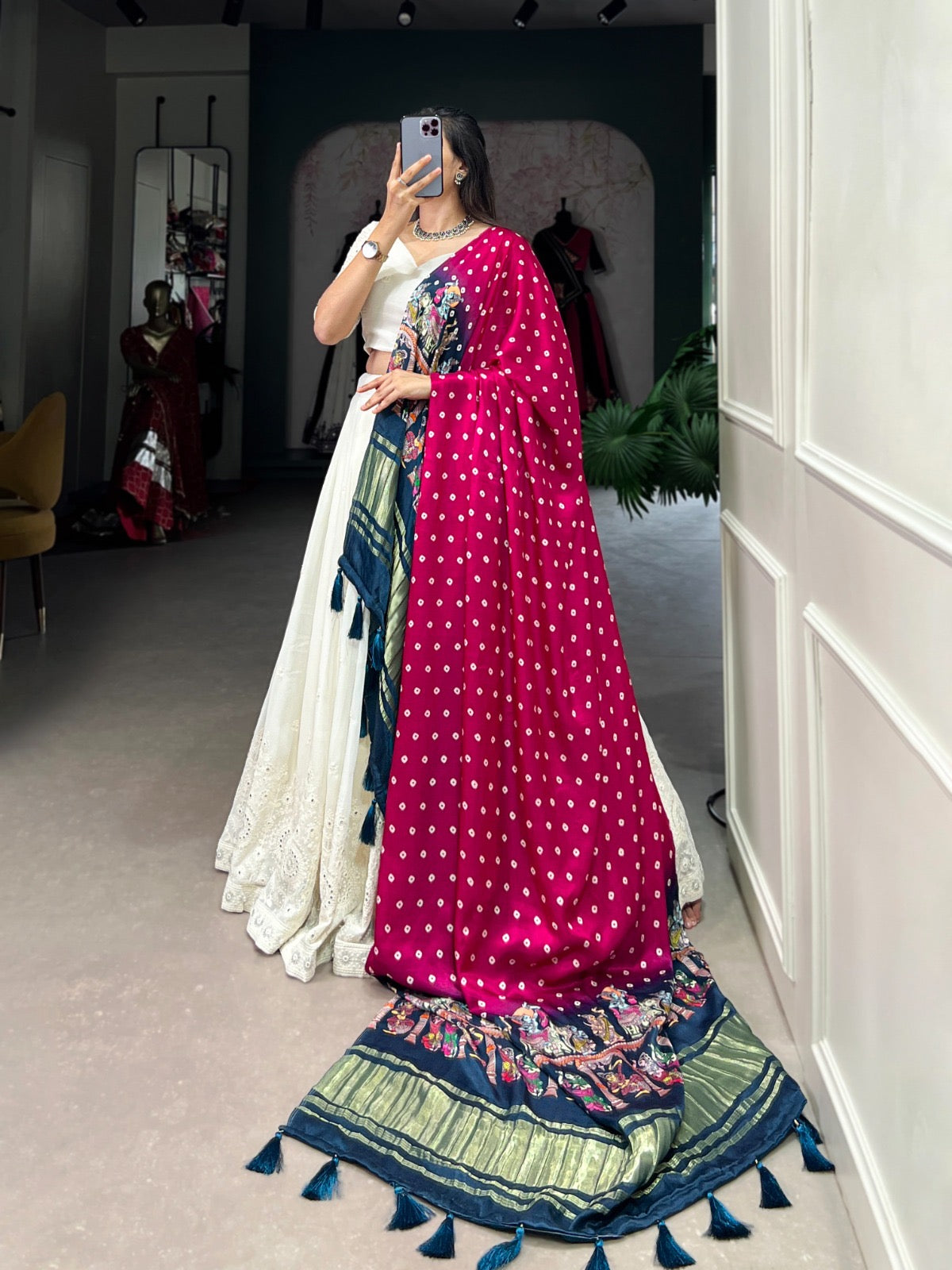 Ethenika Originals Georgette Lakhnavi Mirror work White Concept Chaniya Choli - Premium from Ethenika.com - Just INR 5990! Shop now at Ethenika.com