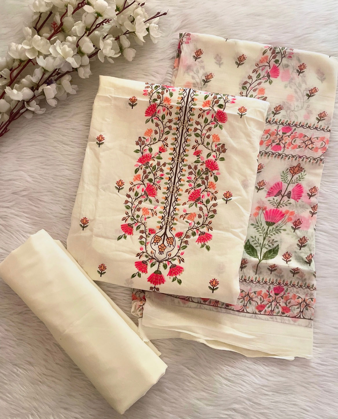 Soft Cotton Digital Phulkari Print with Stone work White Concept Summer Special 3 Pc Salwar Dress Material - Premium from Ethenika.com - Just INR 1890! Shop now at Ethenika.com