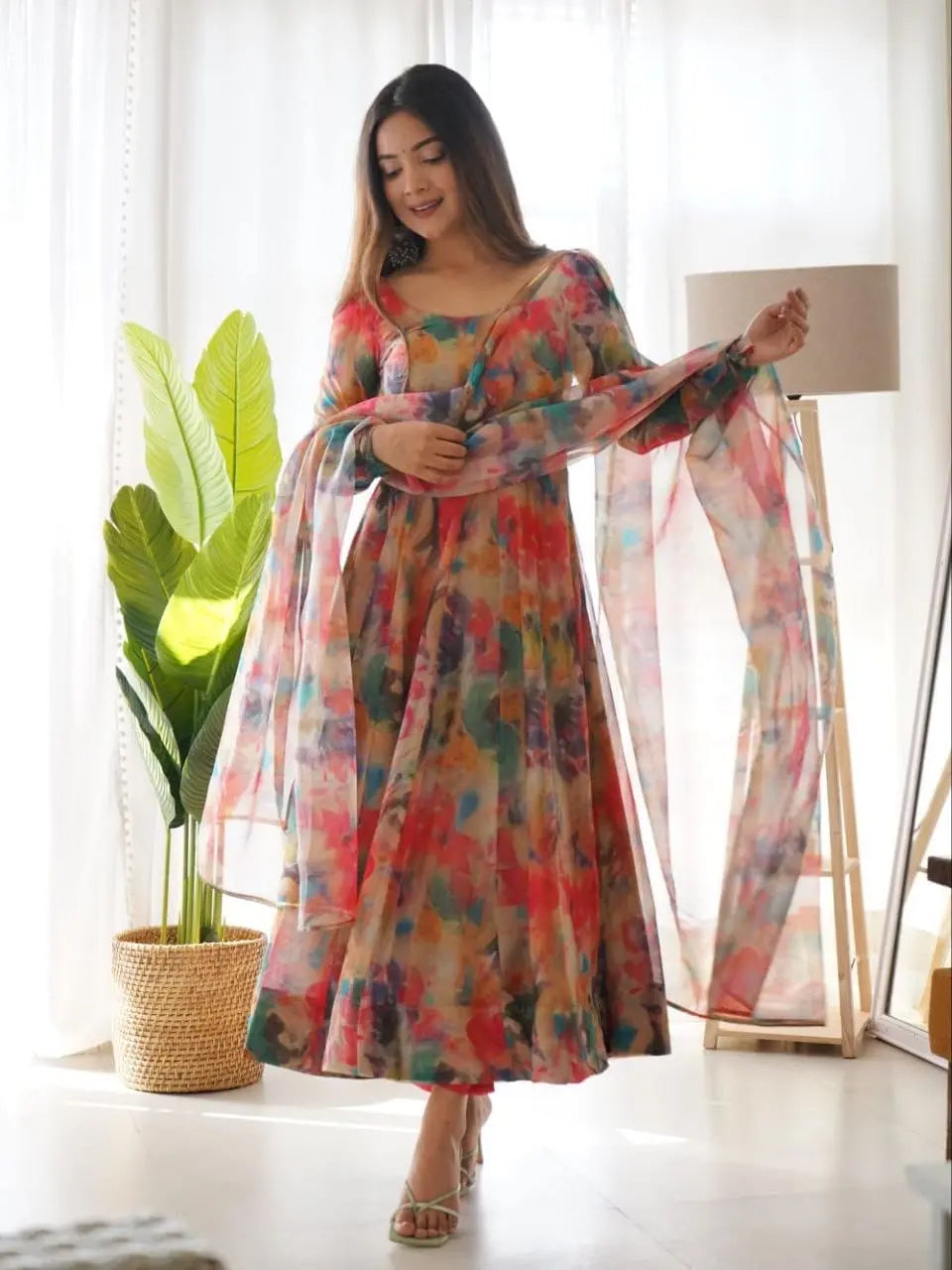 Organza Floral Digital Print Flair Dress Suit - Premium from Ethenika.com - Just INR 1590! Shop now at Ethenika.com