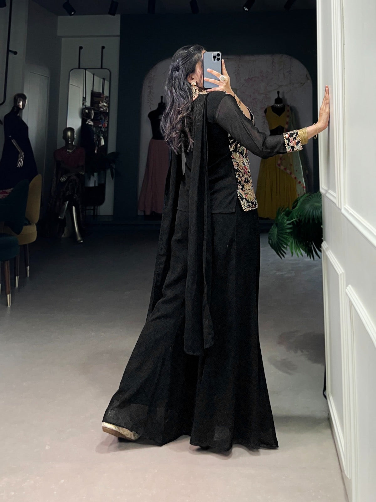 Georgette Threa Embroidery work Black Beauty Kurti Sharara Dupatta Set - Premium from Ethenika.com - Just INR 3990! Shop now at Ethenika.com
