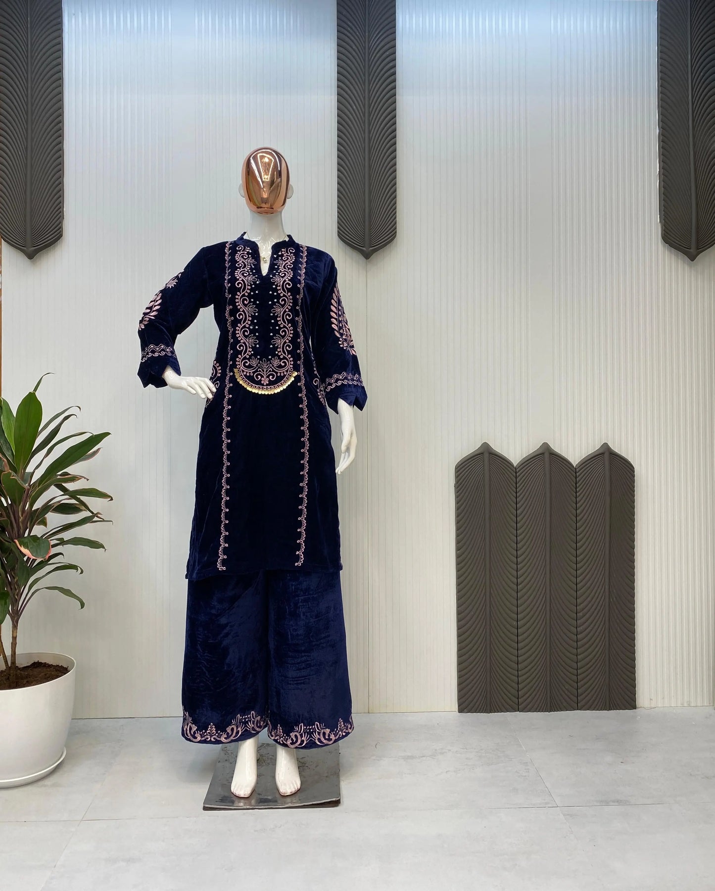 Designer Embroidery work Velvet Kurti Pant Set (Ready to wear) - Premium from Ethenika.com - Just INR 2990! Shop now at Ethenika.com