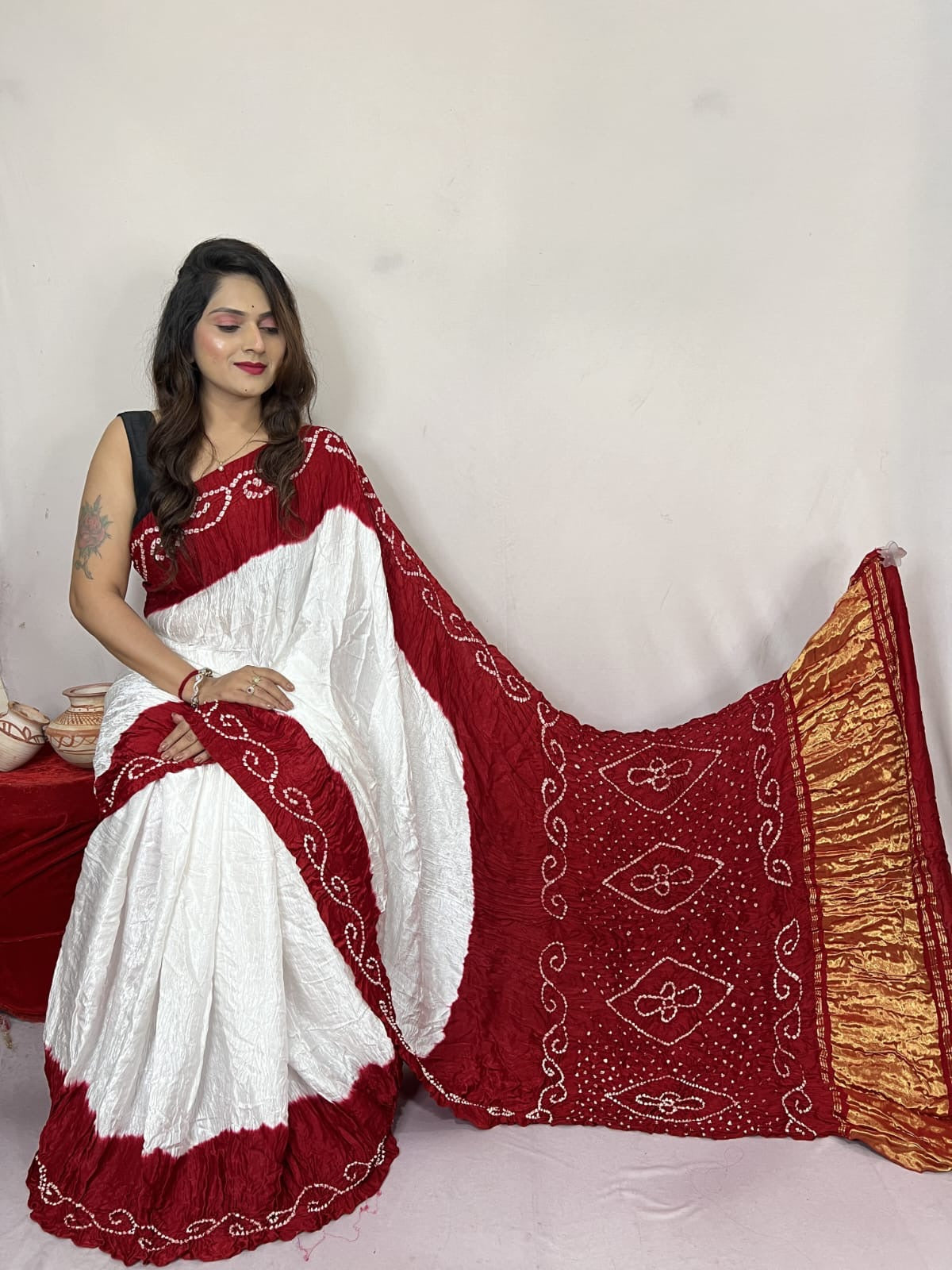 Heavy Ghazi Silk White Concept Bandhani Saree - Premium from Ethenika.com - Just INR 5990! Shop now at Ethenika.com