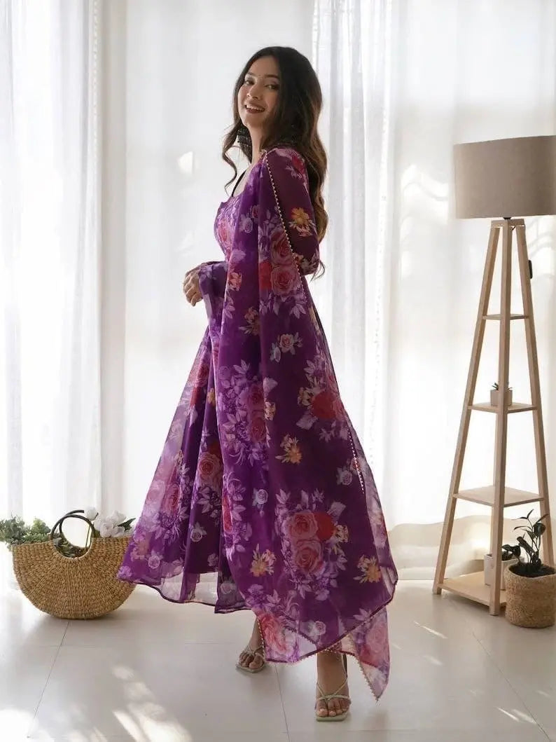 Organza Floral Digital Print Flair Dress Suit - Premium from Ethenika.com - Just INR 1590! Shop now at Ethenika.com