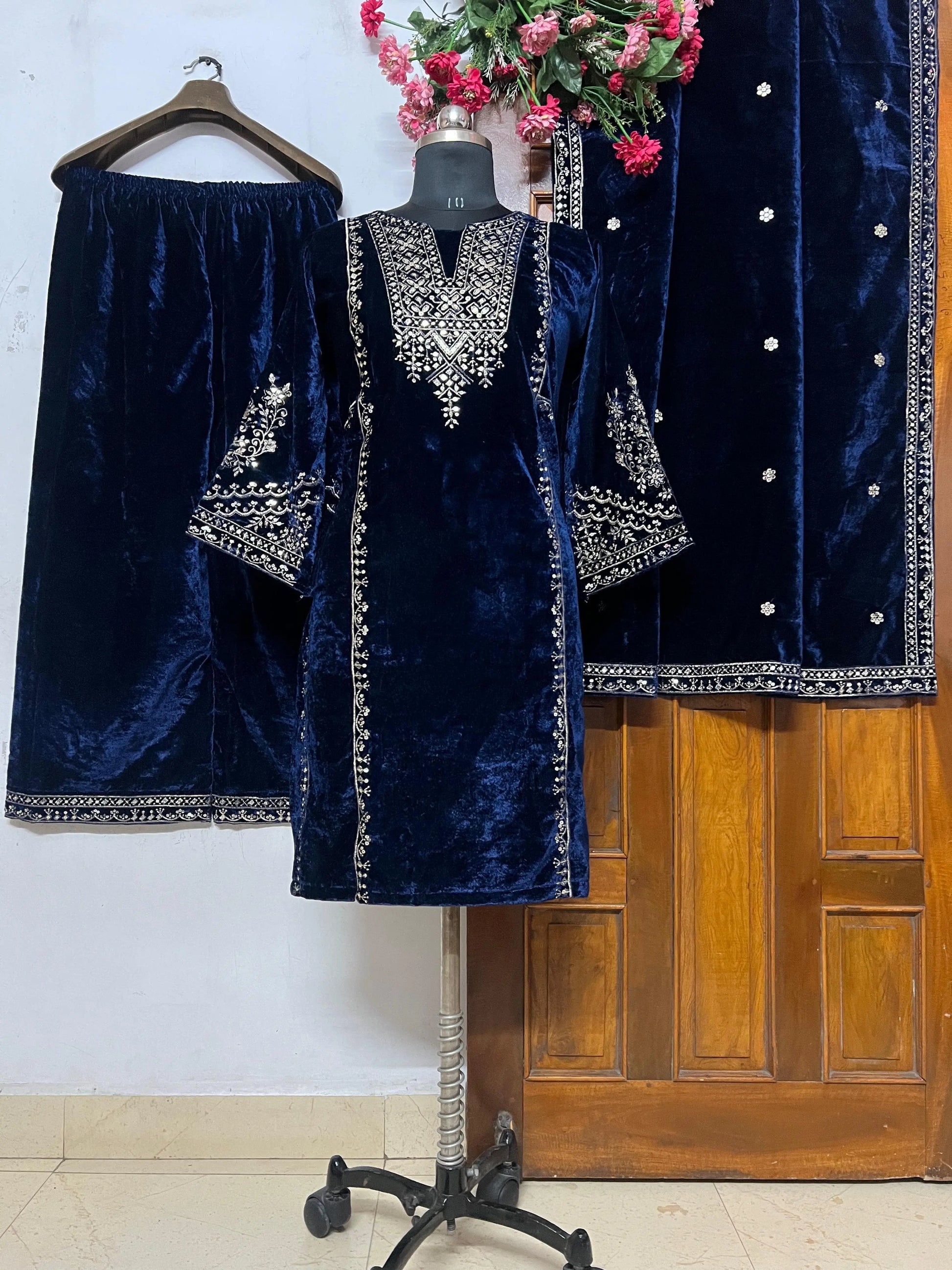 Thread Embroidery work Ready to Wear Velvet Suit - Premium  from Ethenika.com  - Just INR 3590! Shop now at Ethenika.com