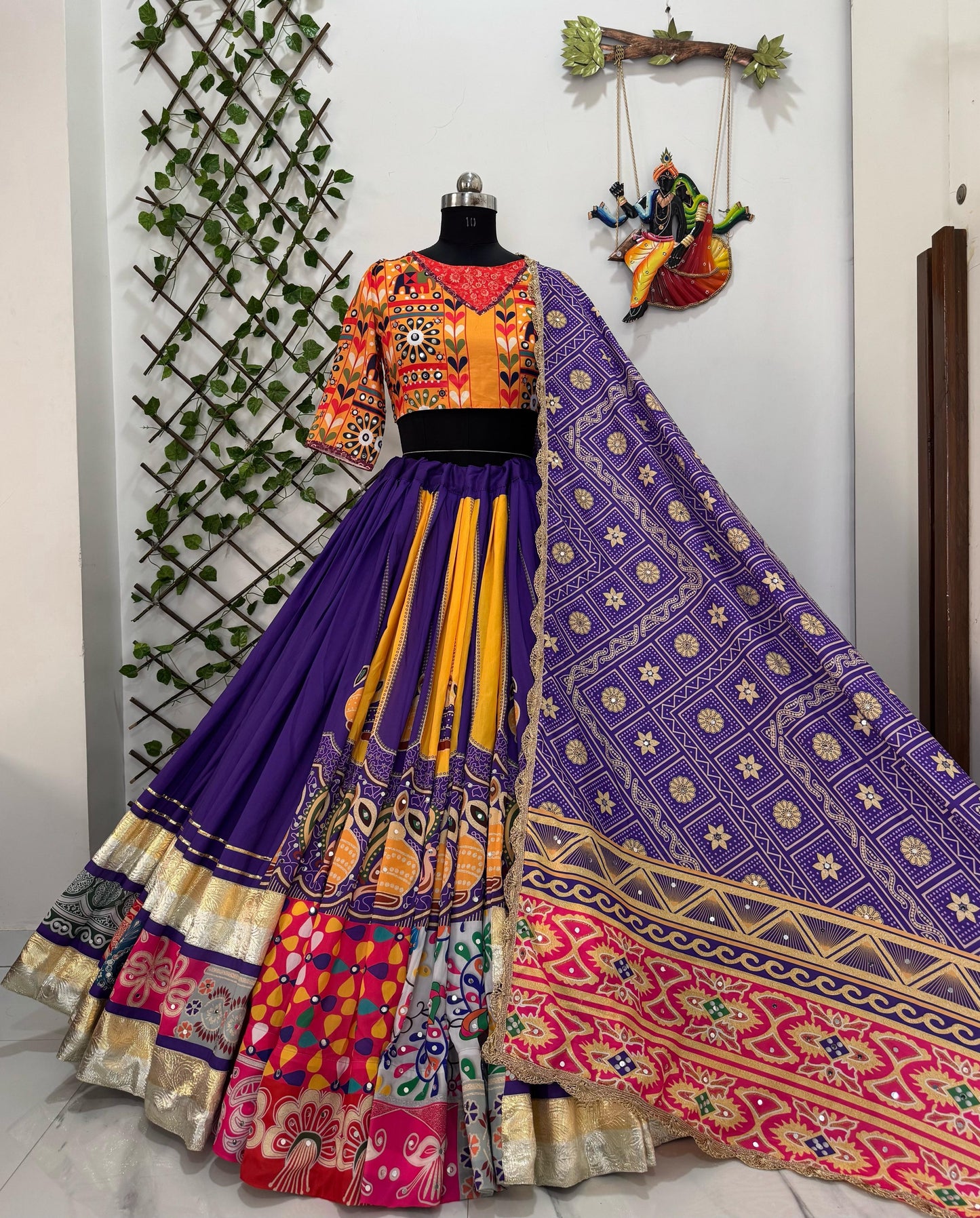Muslin Cotton Digital Print with Real Mirror Work Navratri Special Designer Chaniya Choli