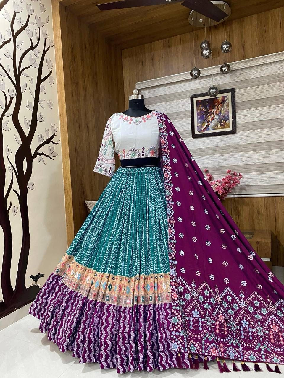 Muslin Cotton Digital Print Work Chaniya Choli Dress (Stitched) - Premium from Ethenika.com - Just INR 3590! Shop now at Ethenika.com