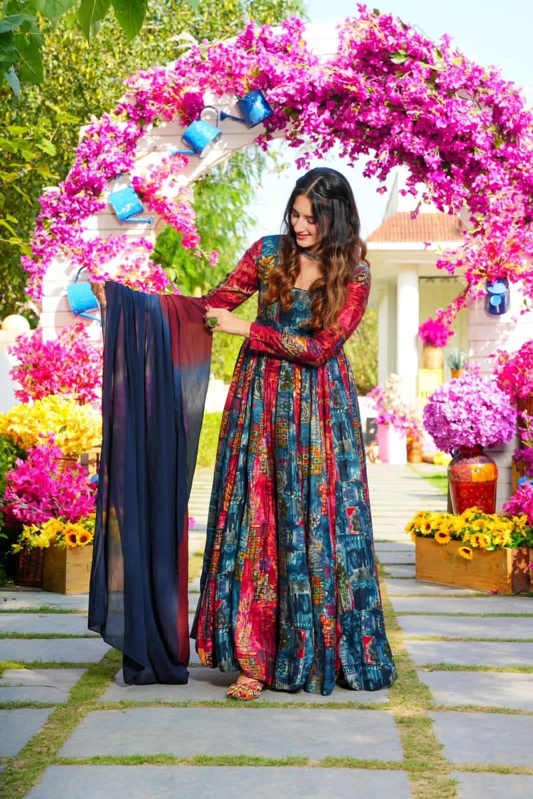 Muslin Digital Print Flair work Kurti Dupatta Set - Premium from Ethenika.com - Just INR 1590! Shop now at Ethenika.com