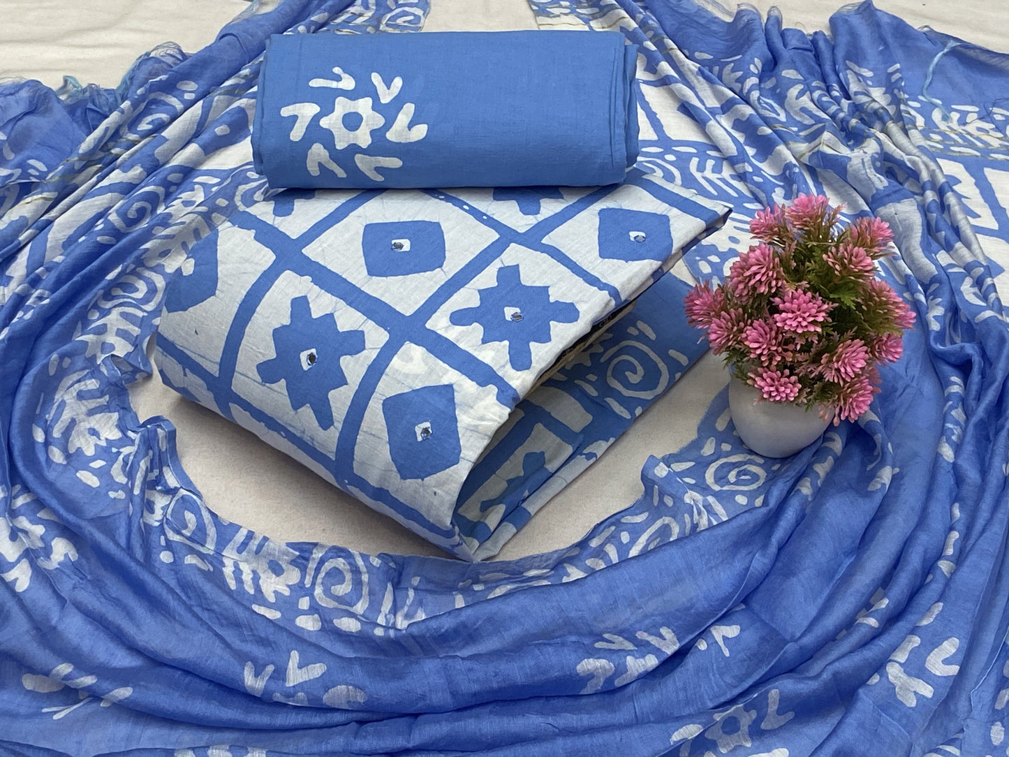 Cotton Mirror work Hand Block Batik Dress Material ( Unstitched) - Premium from Ethenika.com - Just INR 1390! Shop now at Ethenika.com