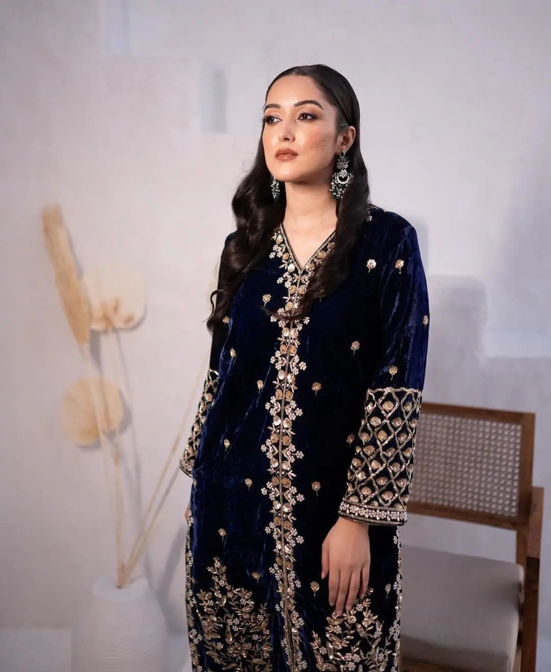 Embroidery work Velvet kurti palazo dupatta Set (Stitched) - Premium from Ethenika.com - Just INR 2590! Shop now at Ethenika.com