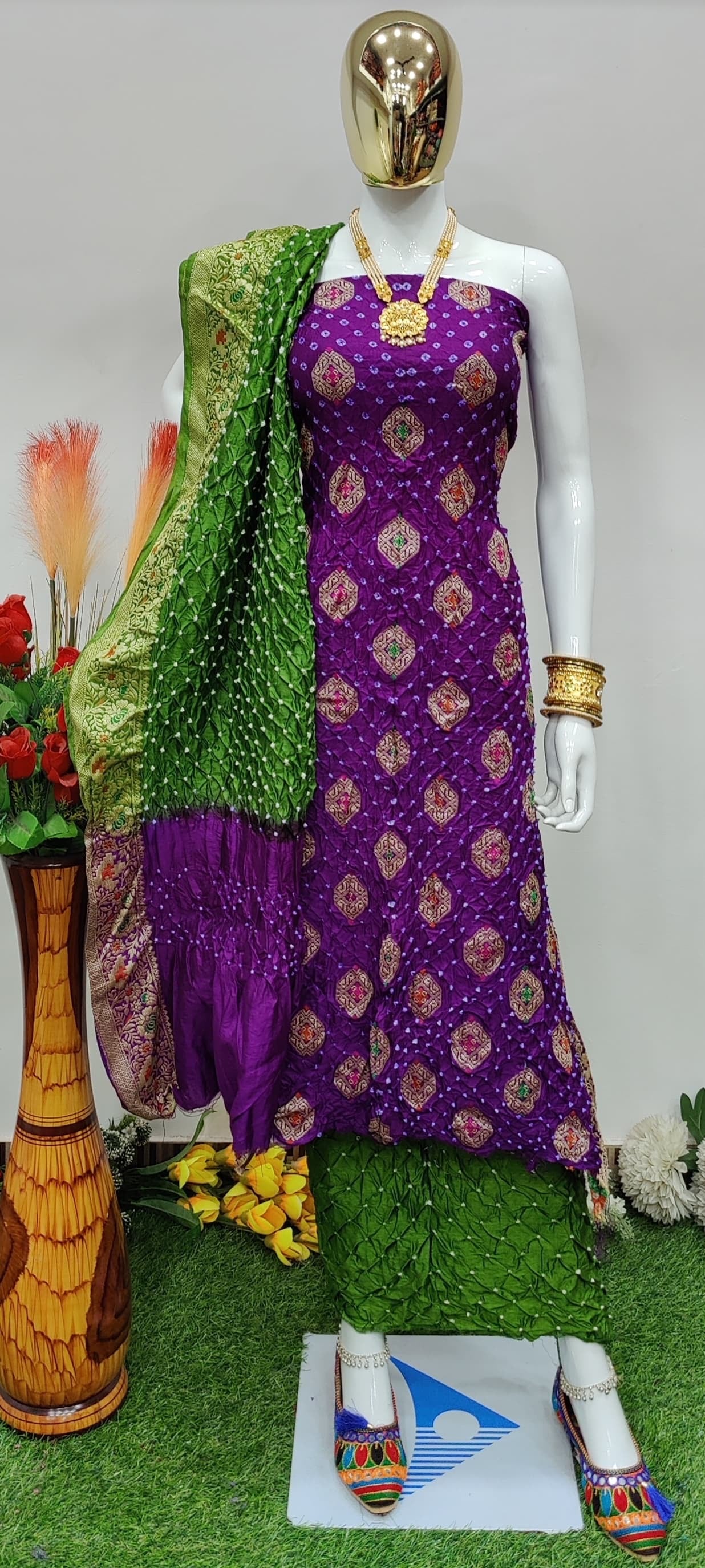 Original Dhupiyan Silk Kasab work Heavy Jamnagar Bandhani Dress - Premium  from Ethenika.com - Just INR 4990! Shop now at Ethenika.com