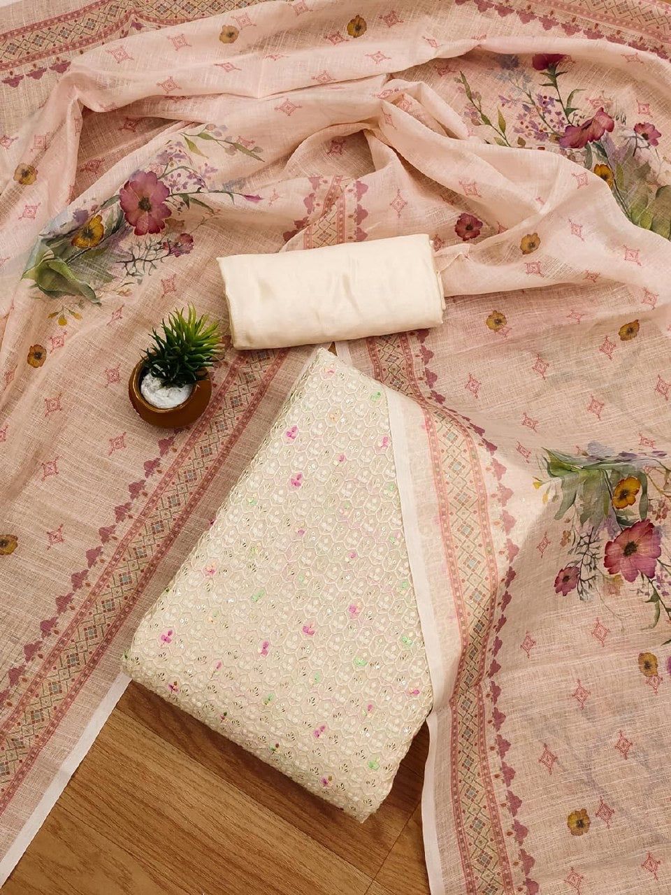 Modal Chanderi with Sequence Lakhnavi work Dress Material - Premium  from Ethenika.com - Just INR 1990! Shop now at Ethenika.com