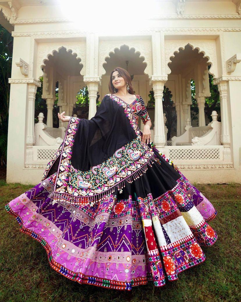 Muslin Cotton Digital Print with Mirror Work Navratri Garba Special Chaniya Choli