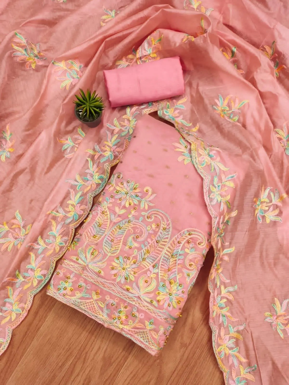 Chanderi Silk Doby and Embroidery work Dress Material (Unstitched) - Premium  from Ethenika.com - Just INR 1690! Shop now at Ethenika.com
