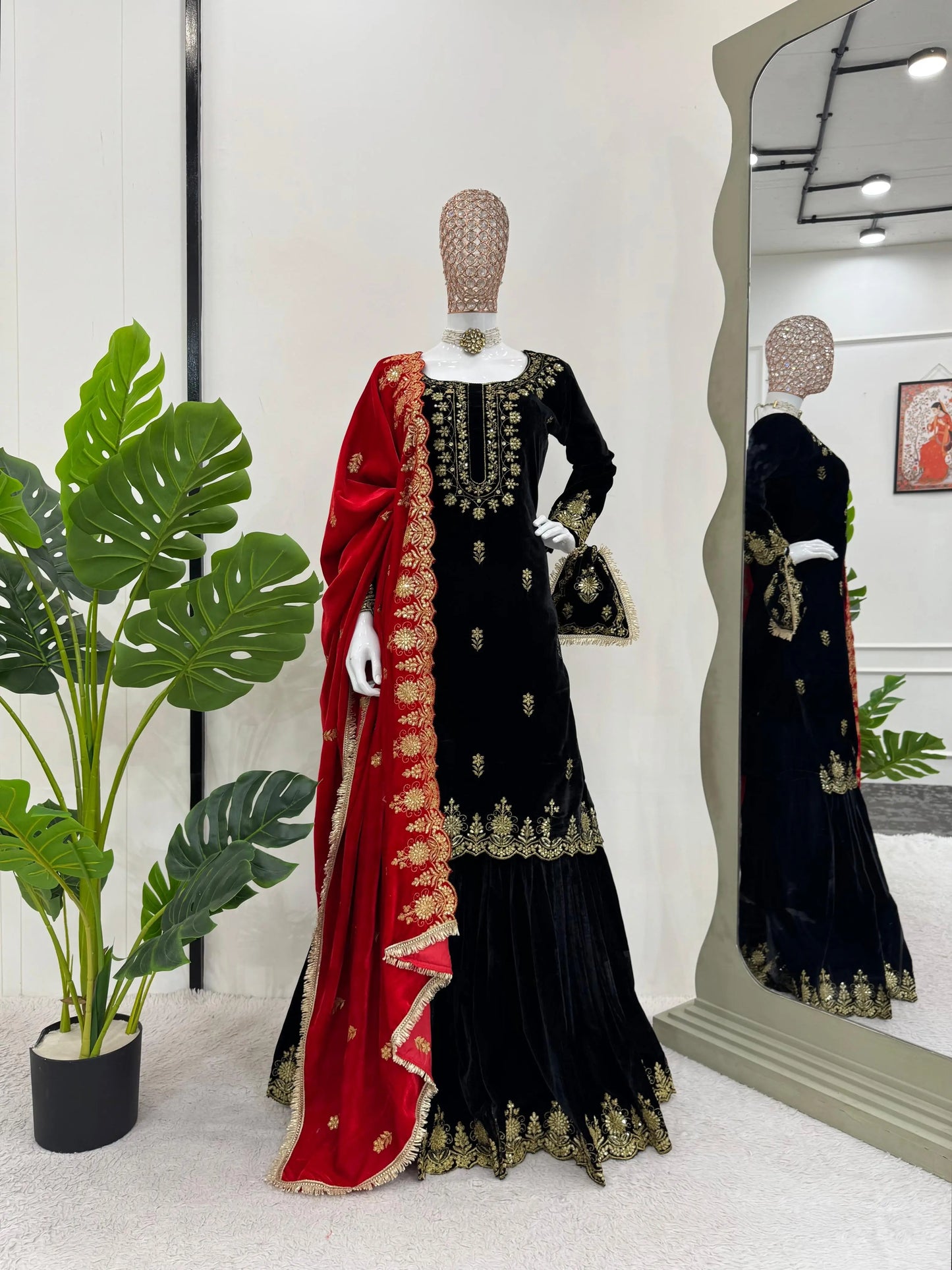 Ethenika Fine Velvet Golden Thread Embroidery work Velvet Kurti Sharara - Premium from Ethenika.com - Just INR 4990! Shop now at Ethenika.com