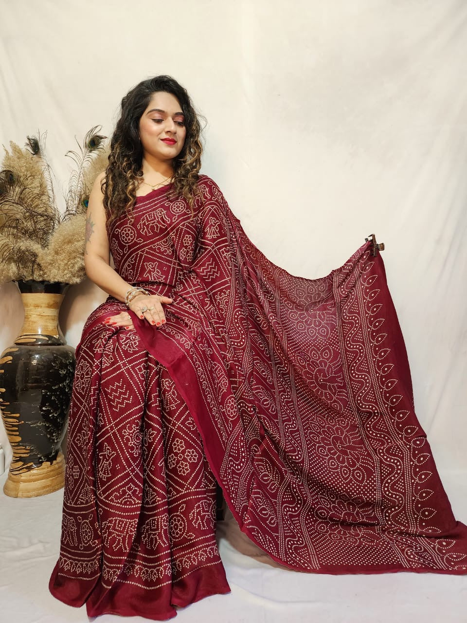 Modal Silk Bandhani Print Saree - Premium from Ethenika.com - Just INR 3490! Shop now at Ethenika.com