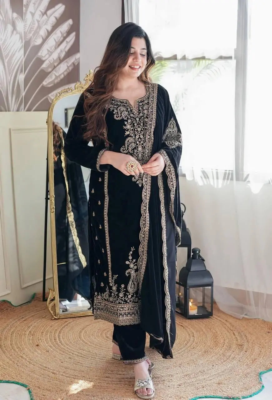 Ethenika Winter Ready to Wear Velvet Suit - Premium  from Ethenika.com  - Just INR 3590! Shop now at Ethenika.com