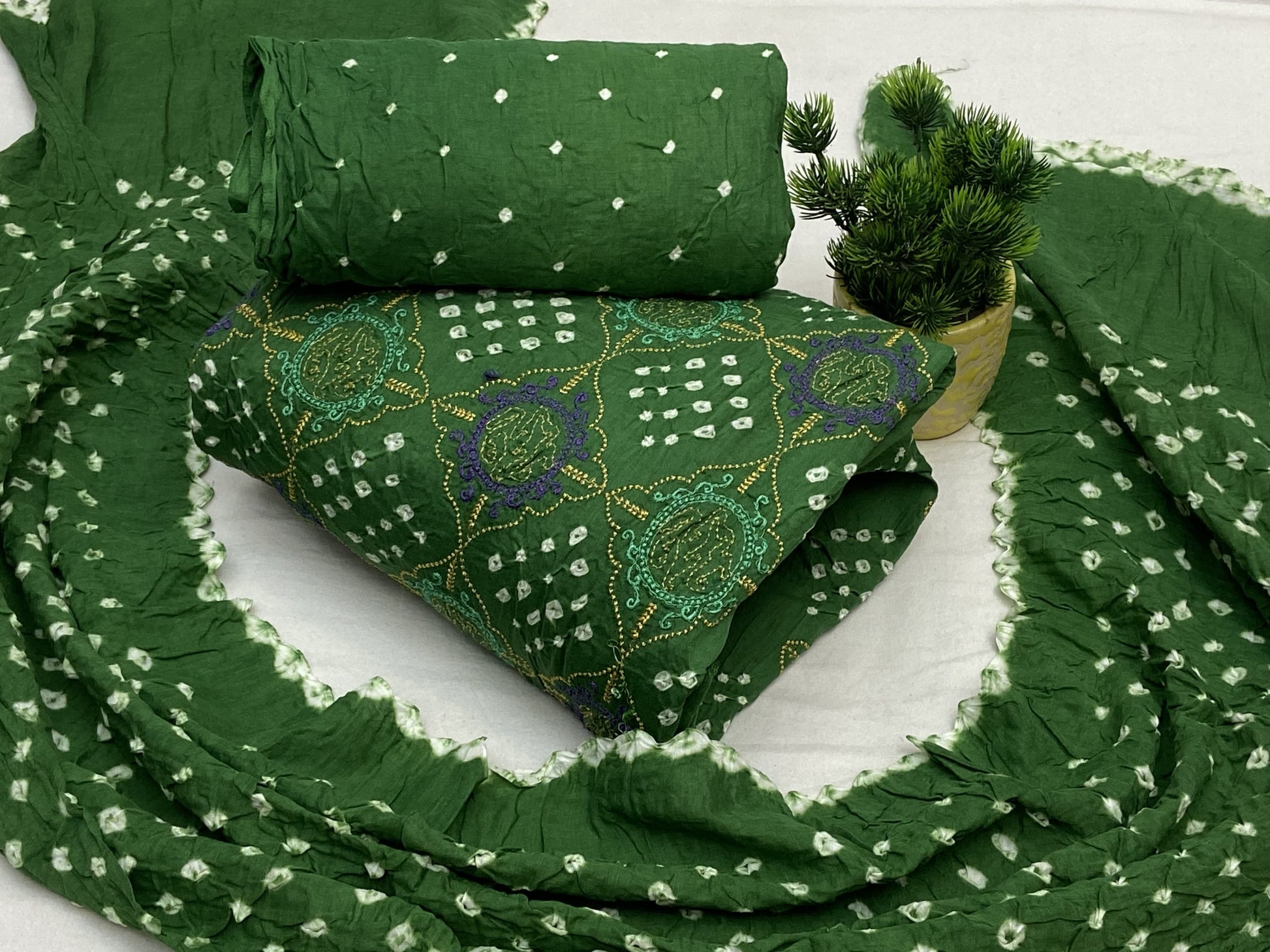 Cotton Golden Thread Embroidery work Bandhani Dress Material - Premium  from Ethenika.com - Just INR 1690! Shop now at Ethenika.com